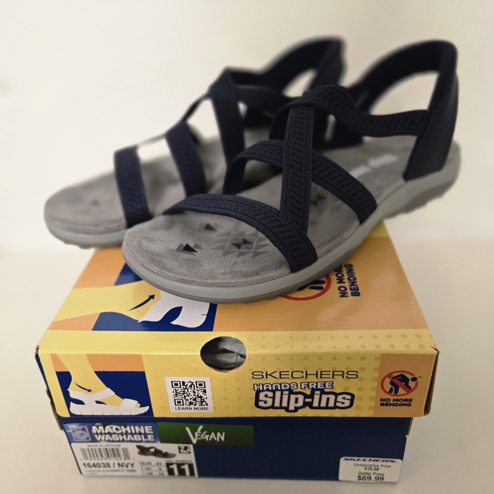 Skechers Sz 11 Blue Reggae Slim Daily Vibe Hands Free Slip Ins Vegan Sandal NEW